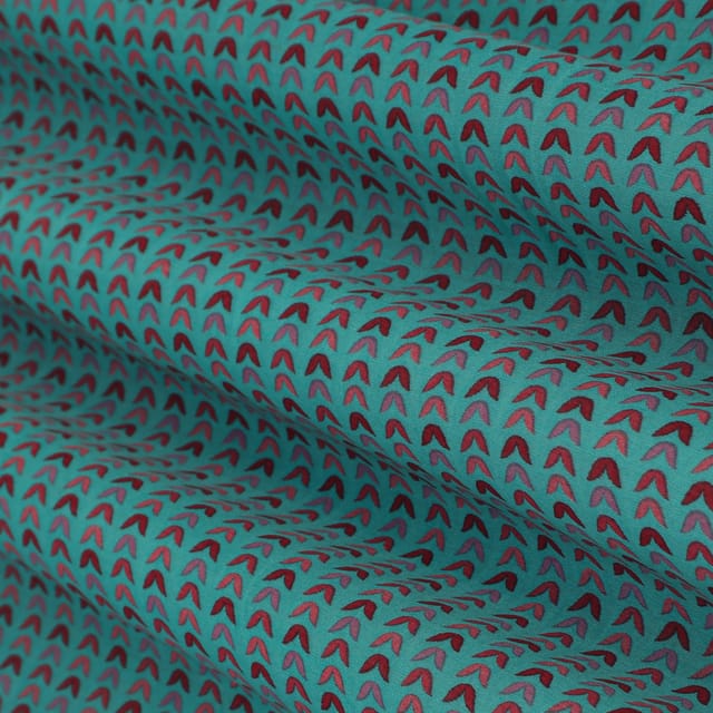Sky Blue Chanderi Floral Stripe Print Fabric