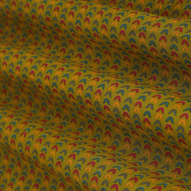 Pickle Green Chanderi Floral Stripe Print Fabric