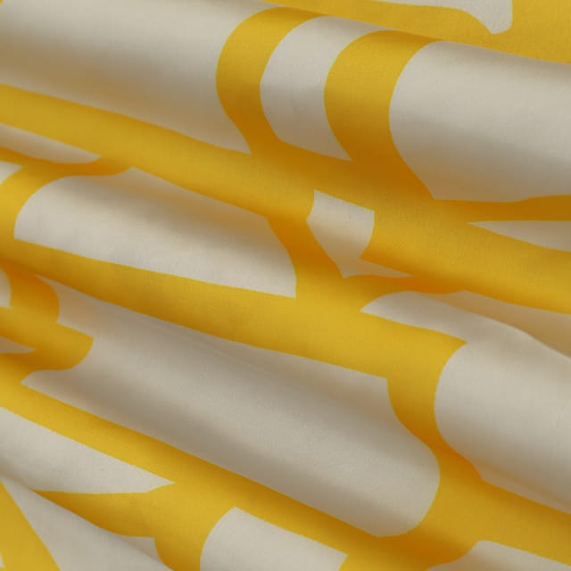 Yellow Georgette Asymetrical Satin Print Fabric