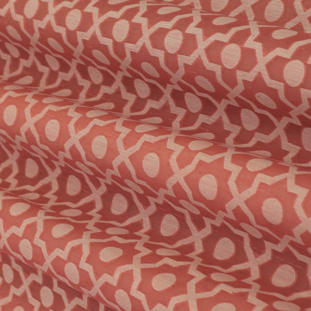 Coral Pink Chanderi Booti Threadwork Fabric