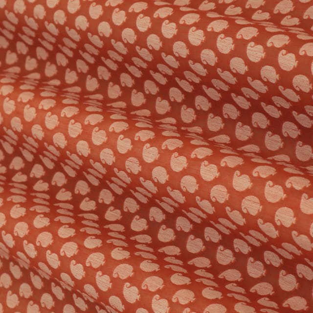Indian Red Chanderi Booti Threadwork Fabric