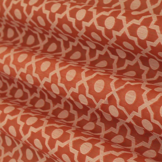 Orange Chanderi Booti Threadwork Fabric