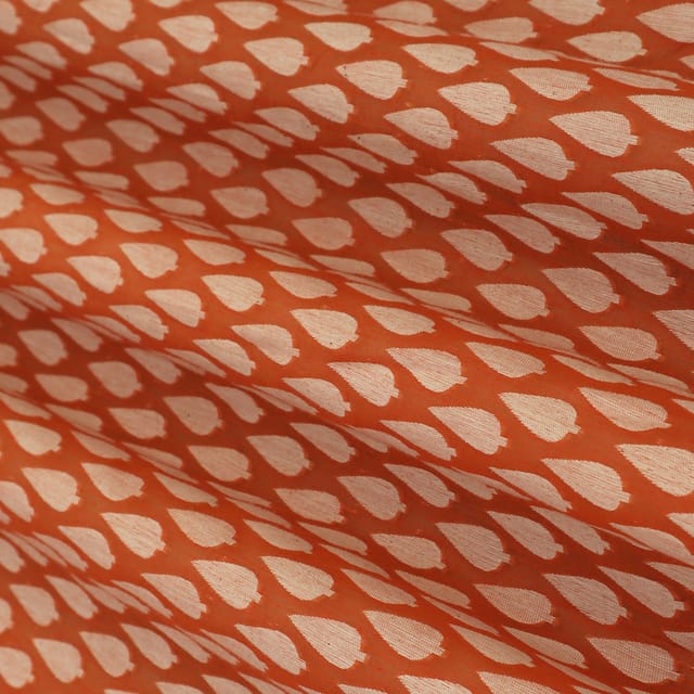 Tangerine Orange handeri Booti Threadwork Fabric