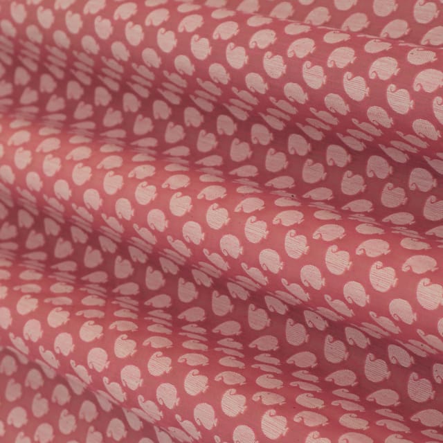 Flamingo Pink Chanderi Booti Threadwork Fabric