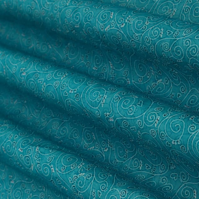 Deep Blue Linen Satin Floral Print Fabric