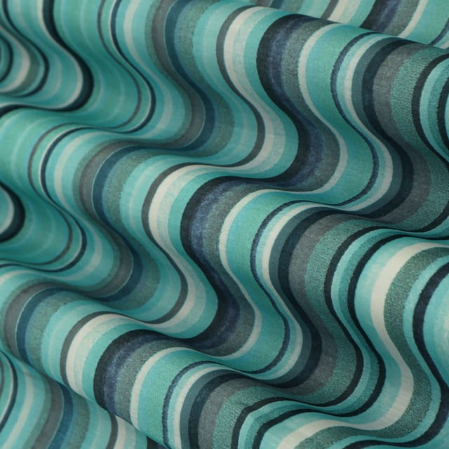 Aqua blue Linen Satin Stripe Print Fabric