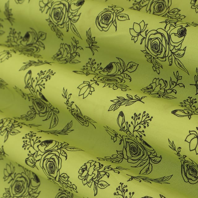 Green Georgette Floral Print Fabric