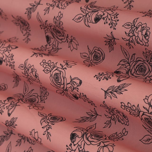 Flamingo Pink Georgette Floral Print Fabric