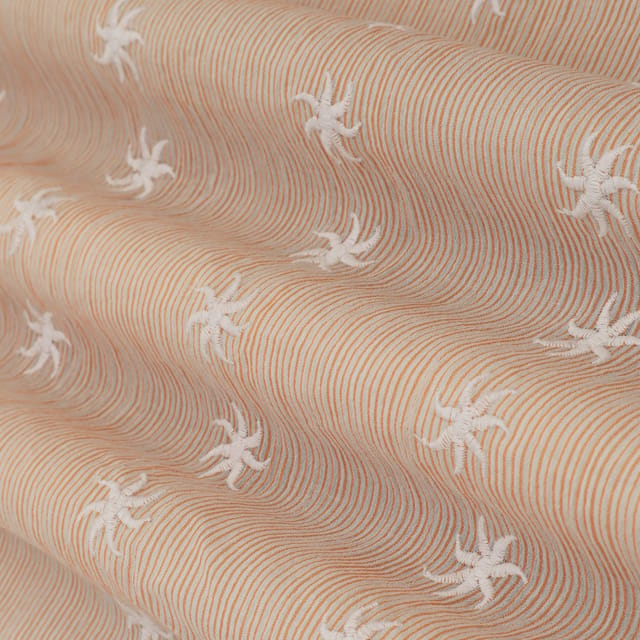 Light Orange Cotton Threadwork Floral Embroidery Fabric