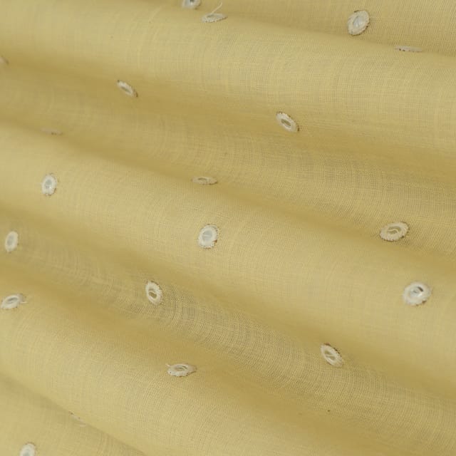 Lemon Yellow Linen Mirror Work Embroidery Fabric