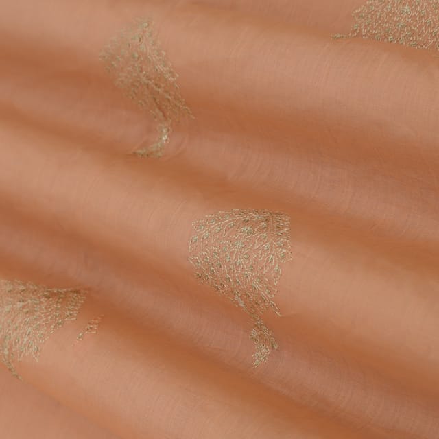Apricot Lawn Floral Threadwork Sequin Embroidery Fabric