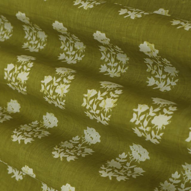 Olive Green Cotton Floral Print Fabric