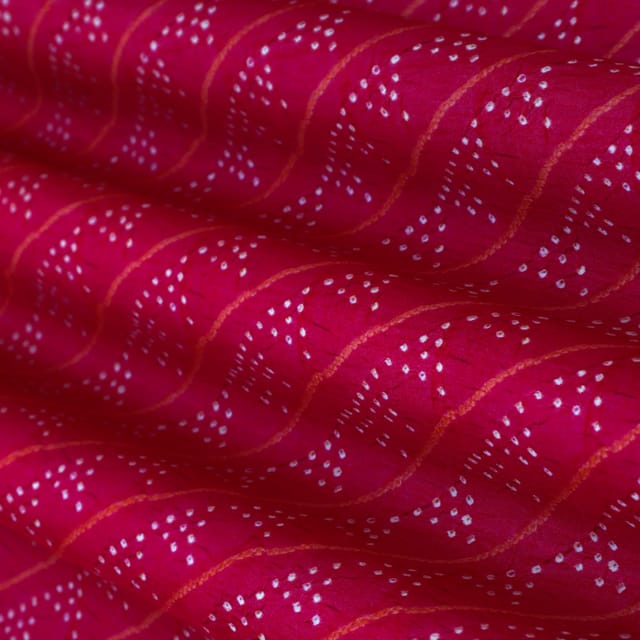 Magenta Mulmul Silk Bandhini Stripe Print Fabric