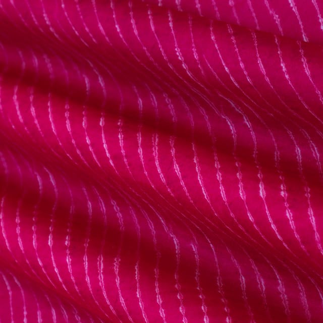 Hot Pink Mulmul Silk Bandhani Stripe Print Fabric