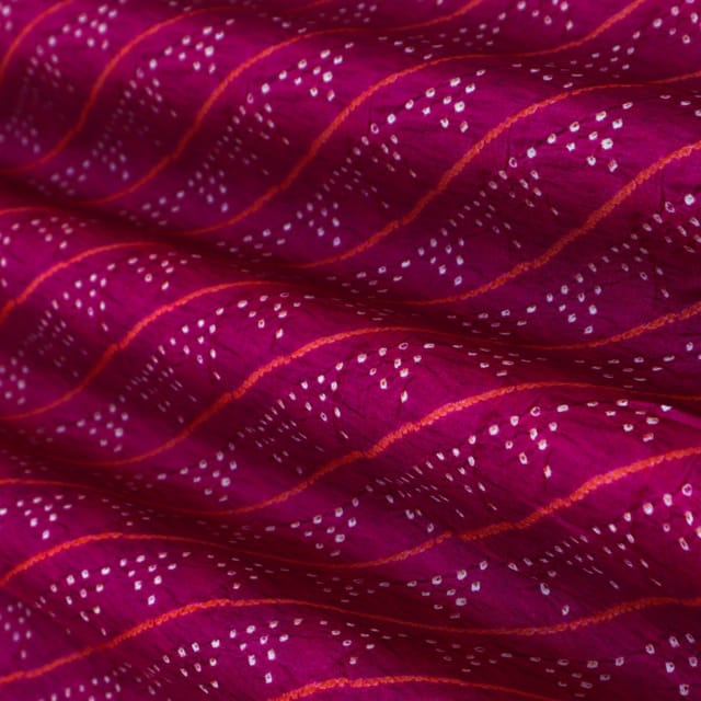 Medium Violet Red Mulmul Silk Bandhani Stripe Print Fabric