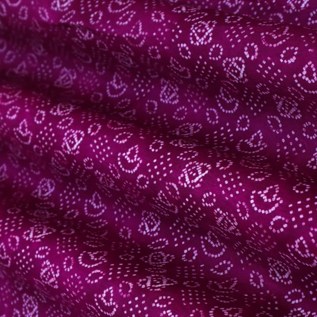 Eminense Purple Mulmul Silk Bandahni Floral Print Fabric