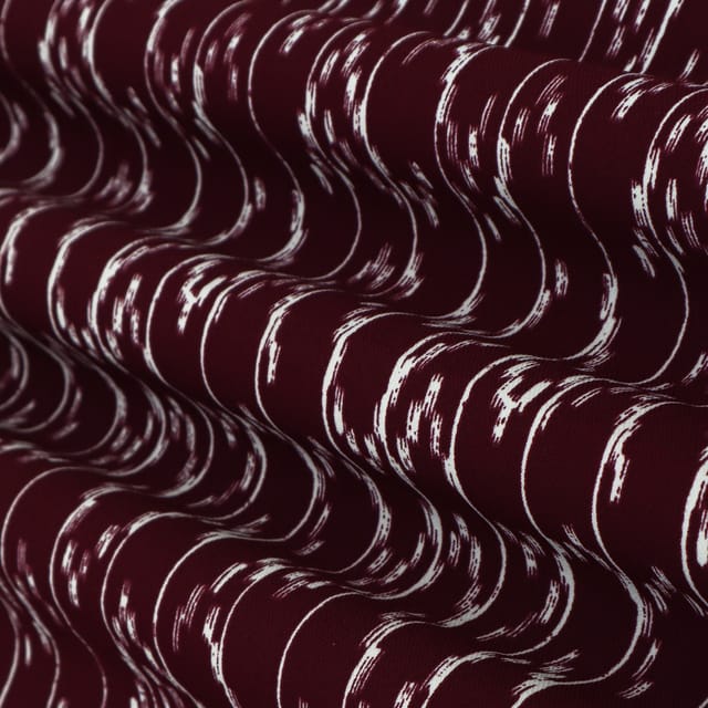 Mulberry Red Banana Crepe Stripe Print Fabric