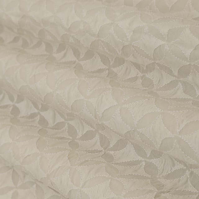 Bright White Georgette Chikan Embroidery Fabric