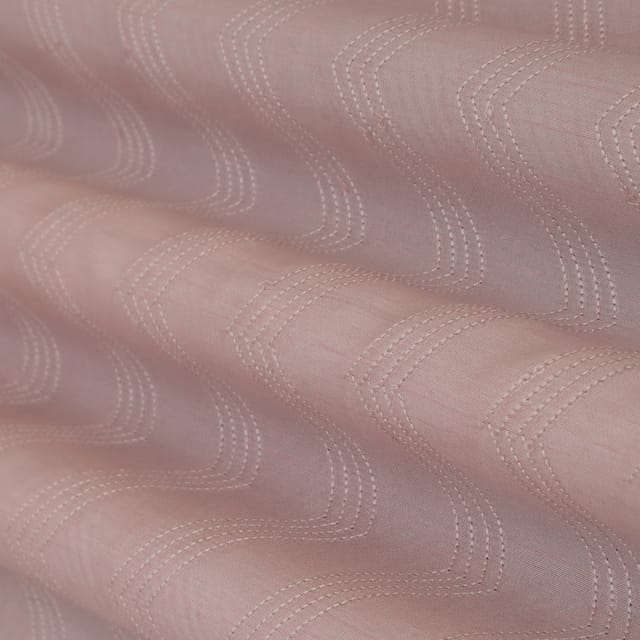 Baby Pink Nokia Silk Sequins Zigzak Stripe Pattern Embroidery Fabric