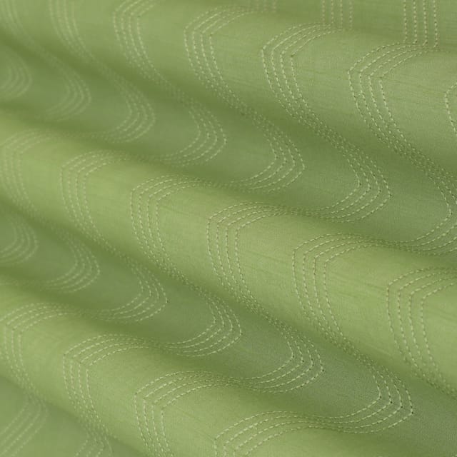 Sheen Green Nokia Silk Sequins Zigzak Stripe Pattern Embroidery Fabric