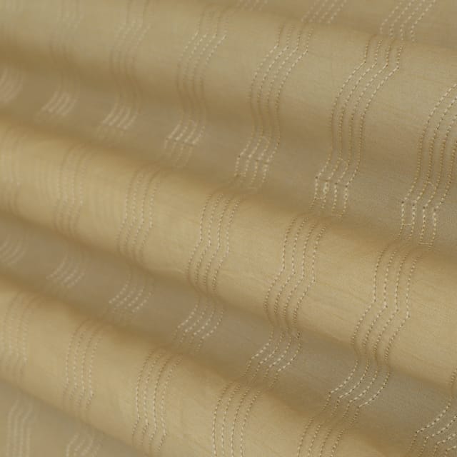 Tan Brown Nokia Silk Sequins Zigzak Stripe Pattern Embroidery Fabric