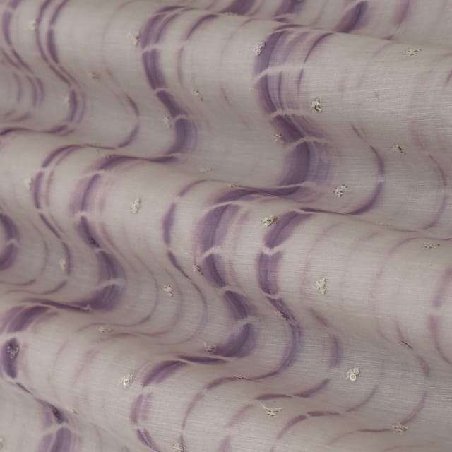 Purple Mulmul Cotton Tie & Dye Print Floral Sequin Embroidery Fabric