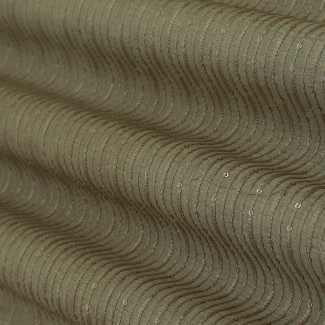 Moss Green Nokia Silk Sequin Embroidery Fabric