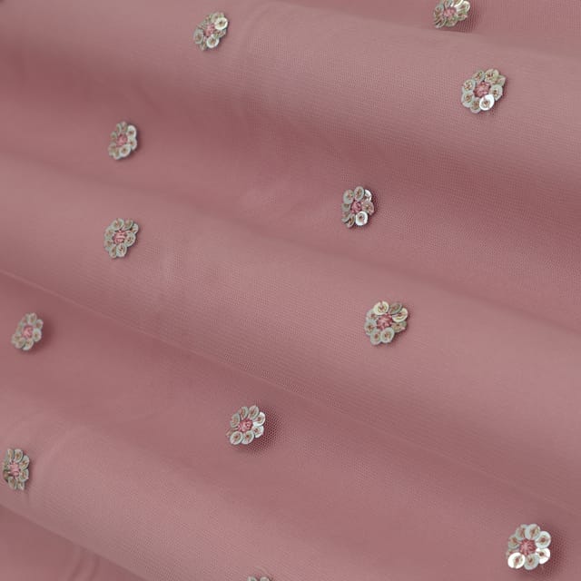 Crystal Pink Net Floral Sequin Embroidery Fabric