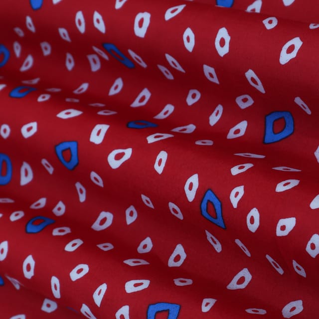 Red Muslin Bandhani Digital Print Fabric