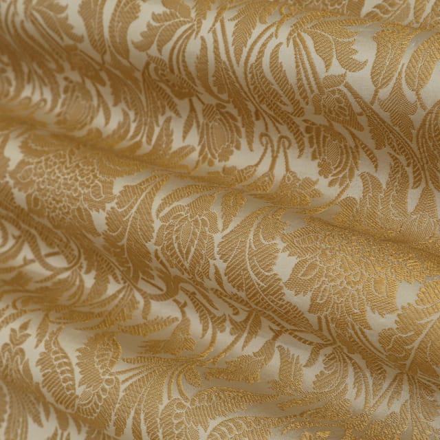 Golden Zari Floral Embroidery Brocade Fabric