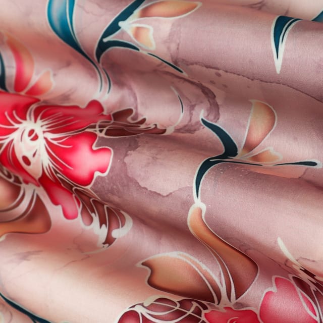Blush PInk Floral Print Georgette Satin Fabric