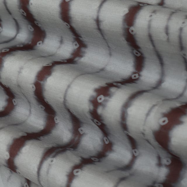 Brick Red and White Abstract Print Mulmul Silk Fabric