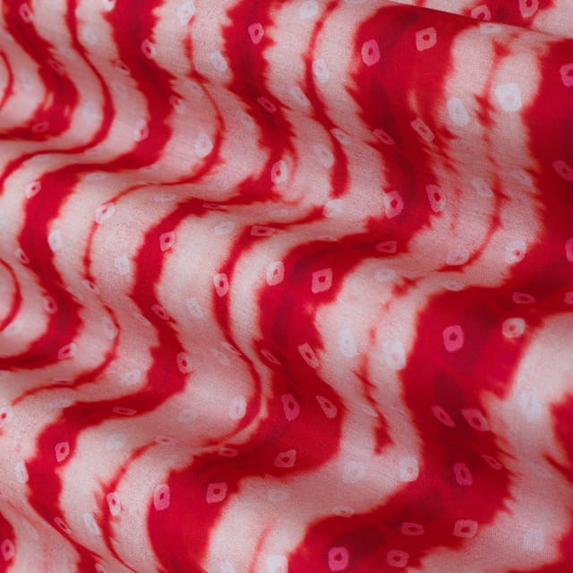 Scarlet Red and White Abstract Print Mulmul Silk Fabric