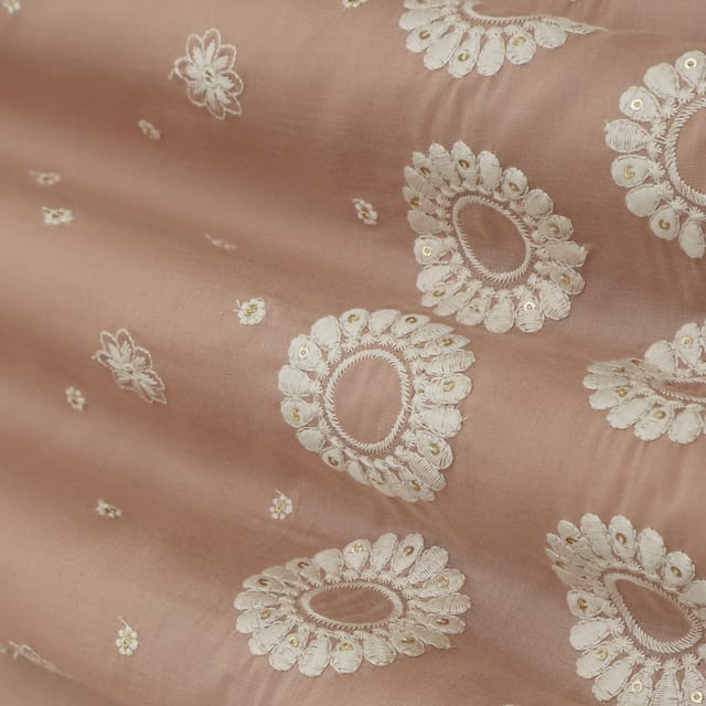 Blush Pink with White Embroidery Cotton Fabric