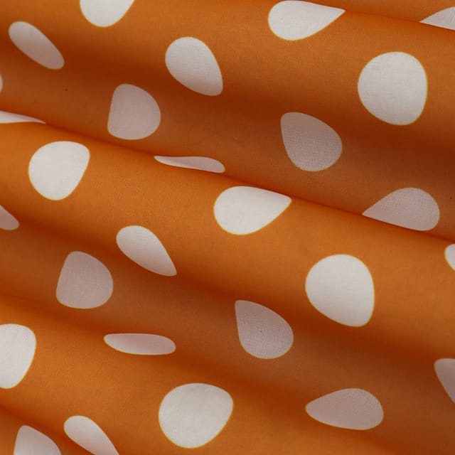 Tangerine Orange and White Polka Dot Print Georgette Fabric
