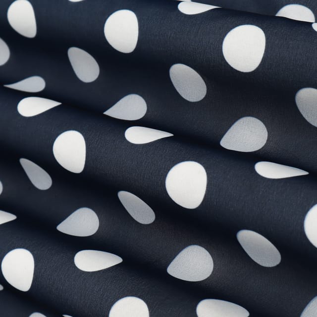 Coal Black and White Polka Dot Print Georgette Fabric