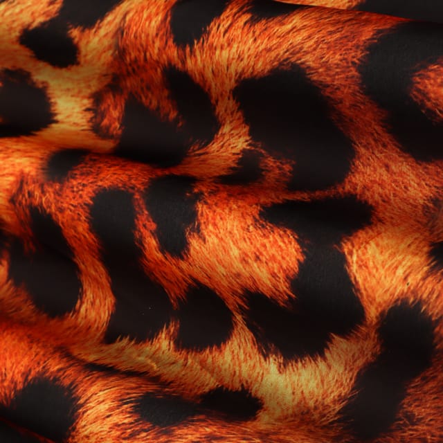 Fiery Brown Leopard Print Tabby Silk Fabric