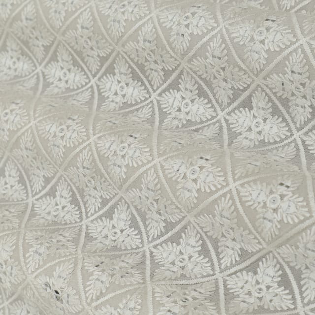 Pure White Georgette Sequins Embroidery Georgette Fabric