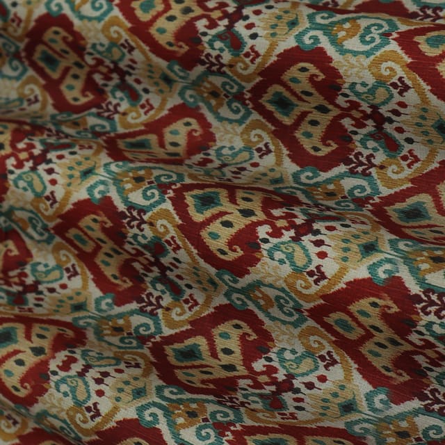 Cream with Brown Abstract Print Tussar Silk Fabric