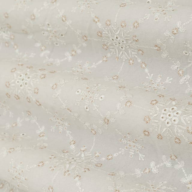 Pearl White Threadwork Embroidery Chinon Fabric