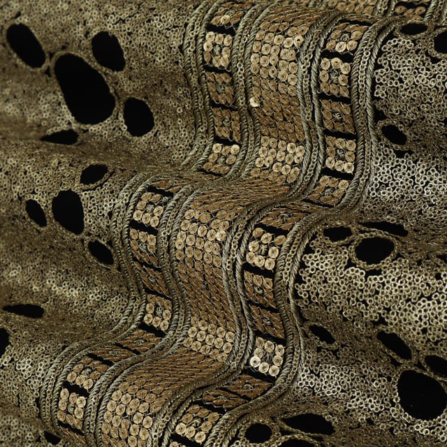 Charcoal Black Sequins Embroidery Net Fabric