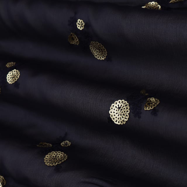 Charcoal Black Booti Embroidery Chinon Chiffon Fabric