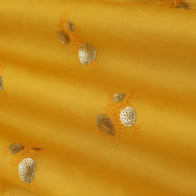 Mustard Yellow Booti Embroidery Chinon Chiffon Fabric