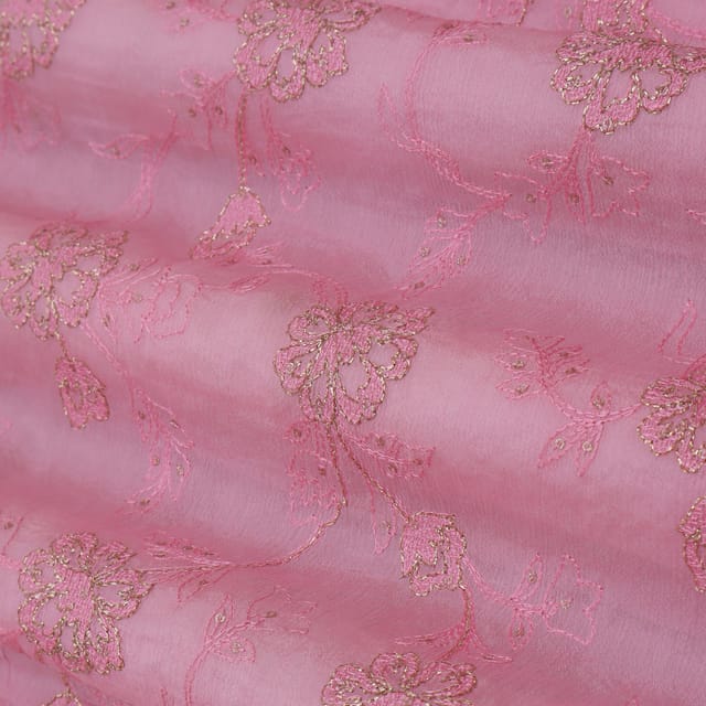 Baby Pink Floral Embroidery Chinon Chiffon Fabric