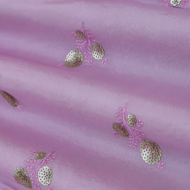 Lavender Purple Booti Embroidery Chinon Chiffon Fabric