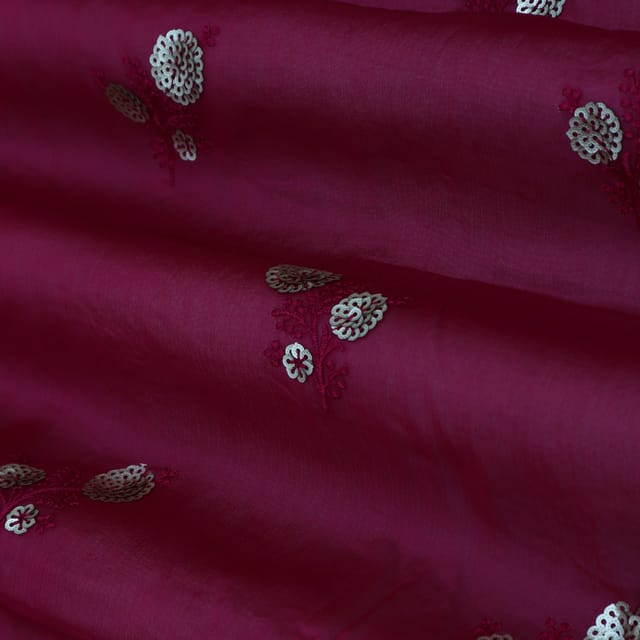 Burgundy Purple Booti Embroidery Chinon Chiffon Fabric