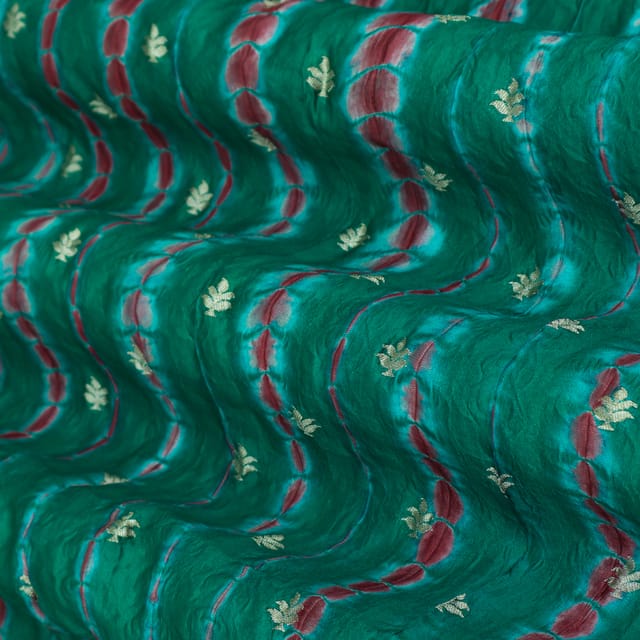 Turquoise Blue Shibori print Booti Dupion Silk Fabric