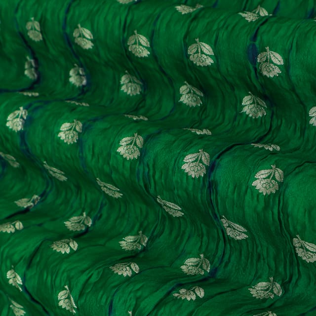 Emerald Green Shibori print Booti Dupion Silk Fabric