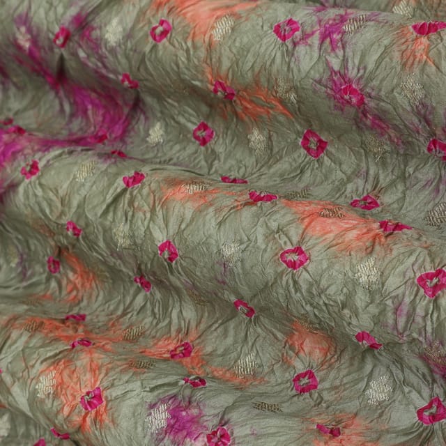 Ash Grey with Multicoloured Print Booti Dupion Silk Fabric