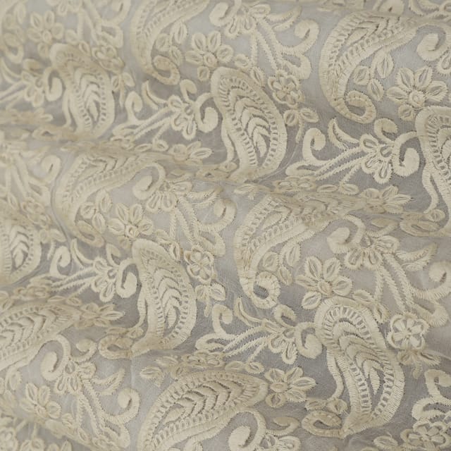 Pearl White Threadwork Embroidery Georgette Fabric